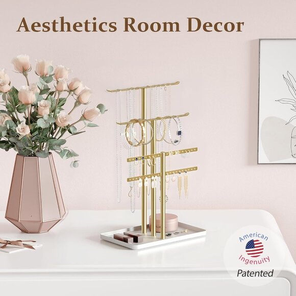 Modern Gold Jewelry Stand Tree Organizer for Women with 4 Drawers and Large Capa - Picture 7 of 7